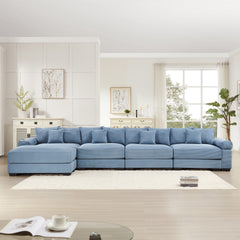 170"Oversized Cloud Modular L-Shape Sectional Couch,Soft Corduroy Fabric, With An Ottoman,Deep Seat Wide Armrests, Ergonomic Design,12 Throw Pillows,Easy Assembly,For Living Rooms Studies,Blue