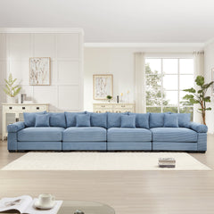 170" Oversized Cloud Modular Sectional Couch, Premium Corduroy 3-Seater Extra-Thick Armrests, Good Resilience Cushion, 12 Throw Pillows, Ergonomic Design, Easy Assembly,For Living Rooms,Blue
