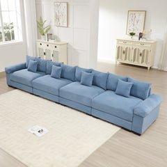 170" Oversized Cloud Modular Sectional Couch, Premium Corduroy 3-Seater Extra-Thick Armrests, Good Resilience Cushion, 12 Throw Pillows, Ergonomic Design, Easy Assembly,For Living Rooms,Blue