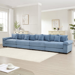 170" Oversized Cloud Modular Sectional Couch, Premium Corduroy 3-Seater Extra-Thick Armrests, Good Resilience Cushion, 12 Throw Pillows, Ergonomic Design, Easy Assembly,For Living Rooms,Blue