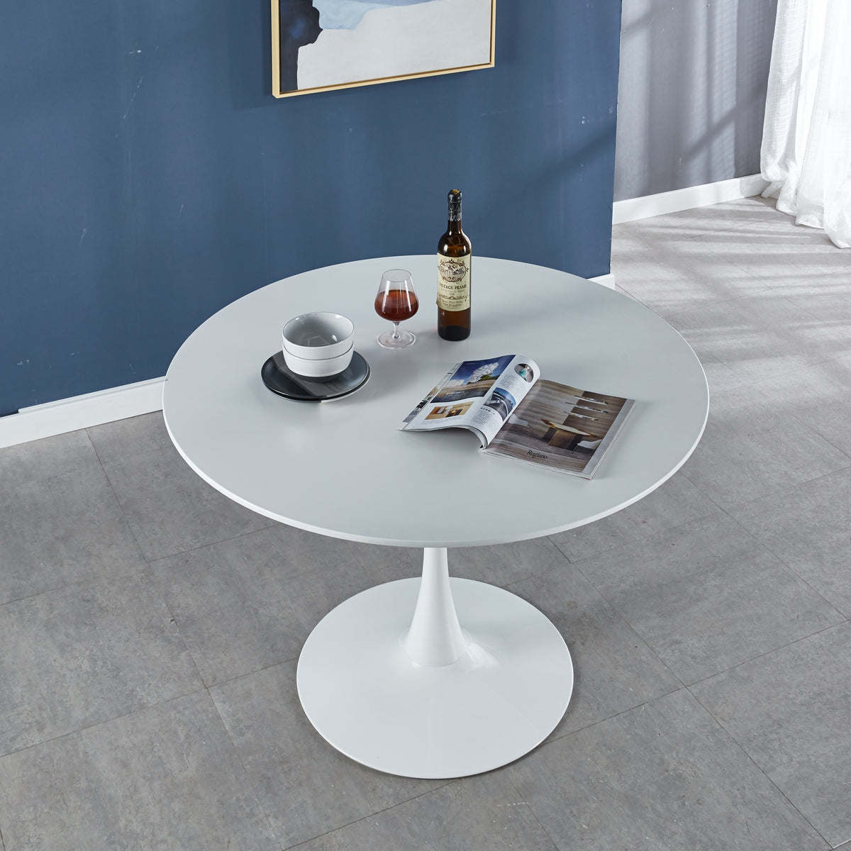 42.1"white COLOR TOP Tulip Table Mid-century Dining Table for 4-6 people With Round Mdf Table Top, Pedestal Dining Table, End Table Leisure Coffee Table