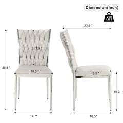 Modern simple Light gray velvet dining chair, family bedroom stool back student table chair, Electroplated metal chair legs, suitable for dining room kitchen bedroom (set of 2)