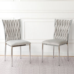 Modern simple Light gray velvet dining chair, family bedroom stool back student table chair, Electroplated metal chair legs, suitable for dining room kitchen bedroom (set of 2)