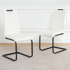 Modern  White PU dining chair living room chair upholstered chair, black metal chair leg design, kitchen, living room, bedroom, dining room side chair (Set of 2)