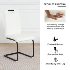 Modern  White PU dining chair living room chair upholstered chair, black metal chair leg design, kitchen, living room, bedroom, dining room side chair (Set of 2)