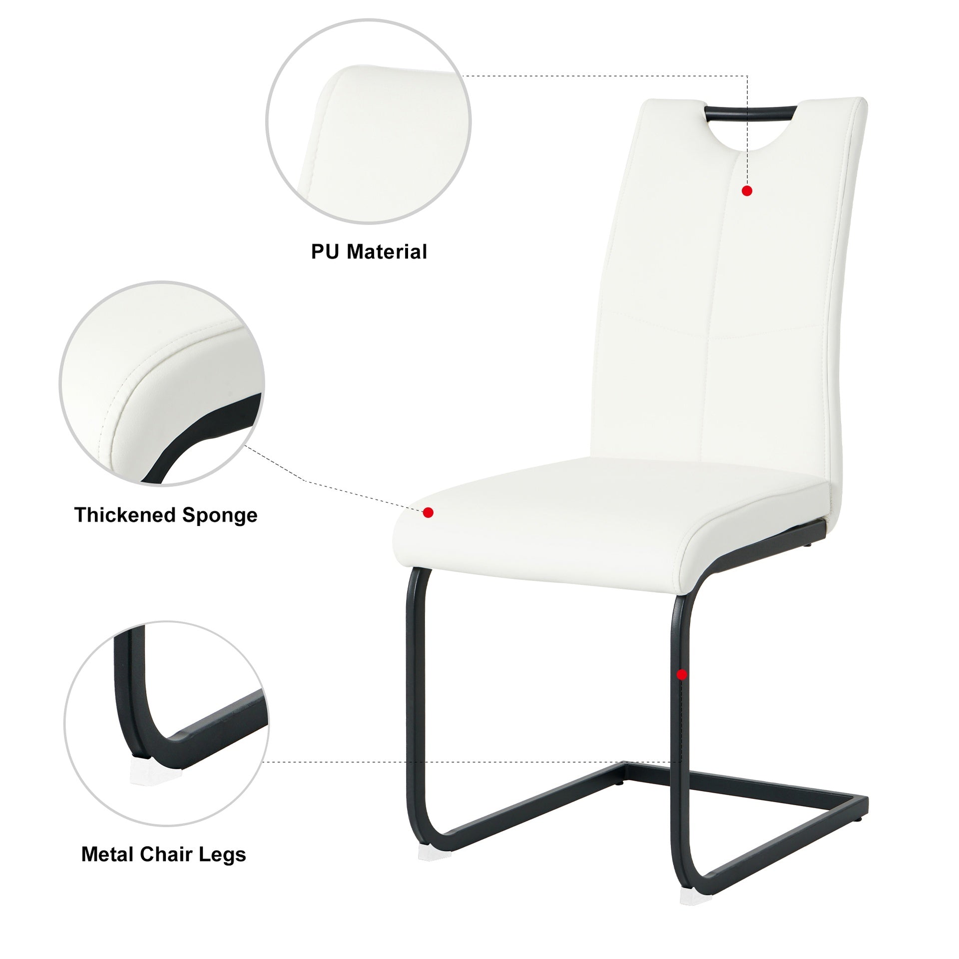 Modern  White PU dining chair living room chair upholstered chair, black metal chair leg design, kitchen, living room, bedroom, dining room side chair (Set of 2)