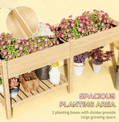Elevated Garden Bed,Wood Raised Garden Box,with Side Table,Bottom Shelf,Bed Liners and Drainage Holes