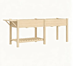 Elevated Garden Bed,Wood Raised Garden Box,with Side Table,Bottom Shelf,Bed Liners and Drainage Holes