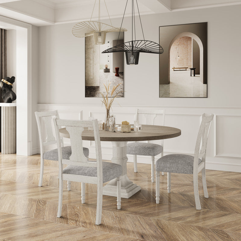 Taranto 59" Round White and Gray 5-Pc Dining Table Set