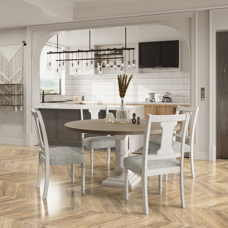 Taranto 59" Round White and Gray 5-Pc Dining Table Set