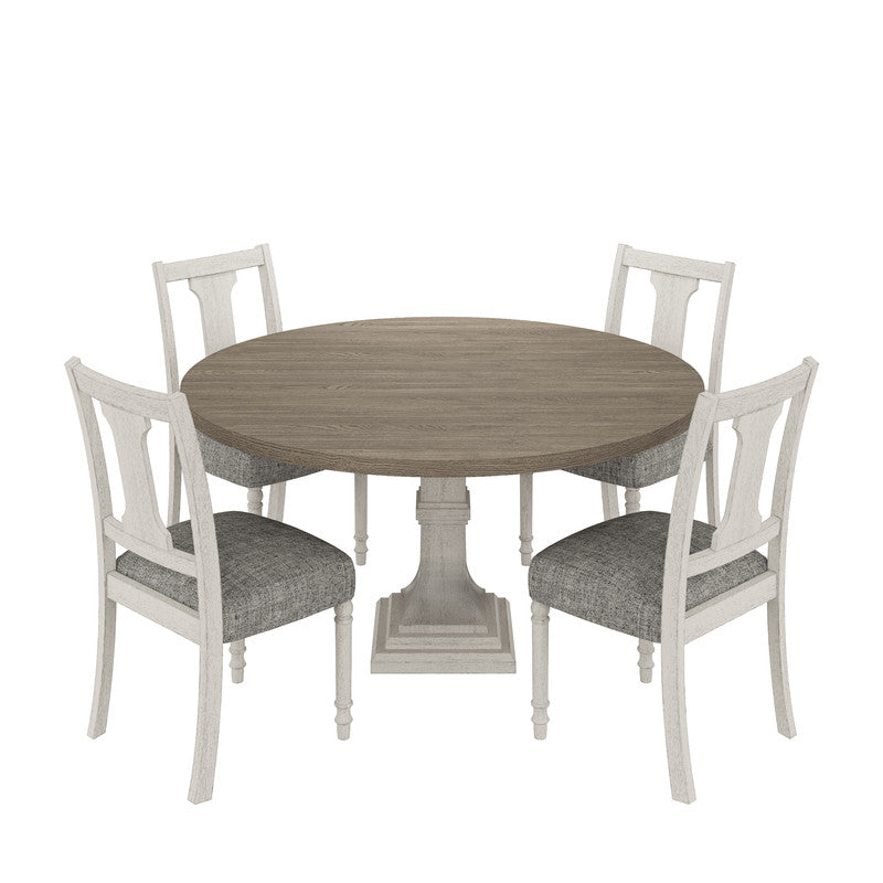Taranto 59" Round White and Gray 5-Pc Dining Table Set