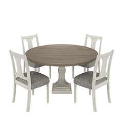 Taranto 59" Round White and Gray 5-Pc Dining Table Set