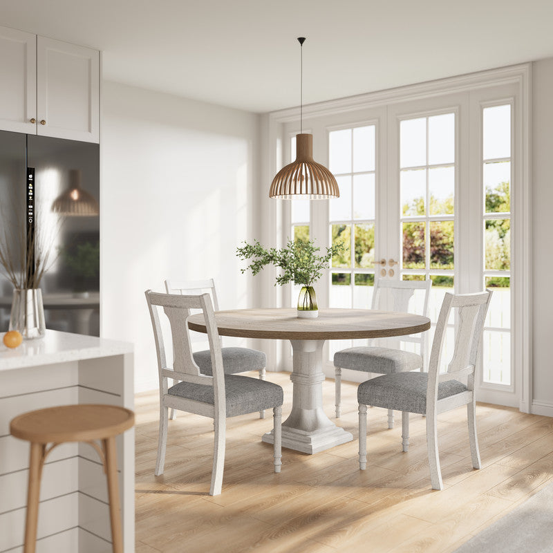 Taranto 59" Round White and Gray 5-Pc Dining Table Set