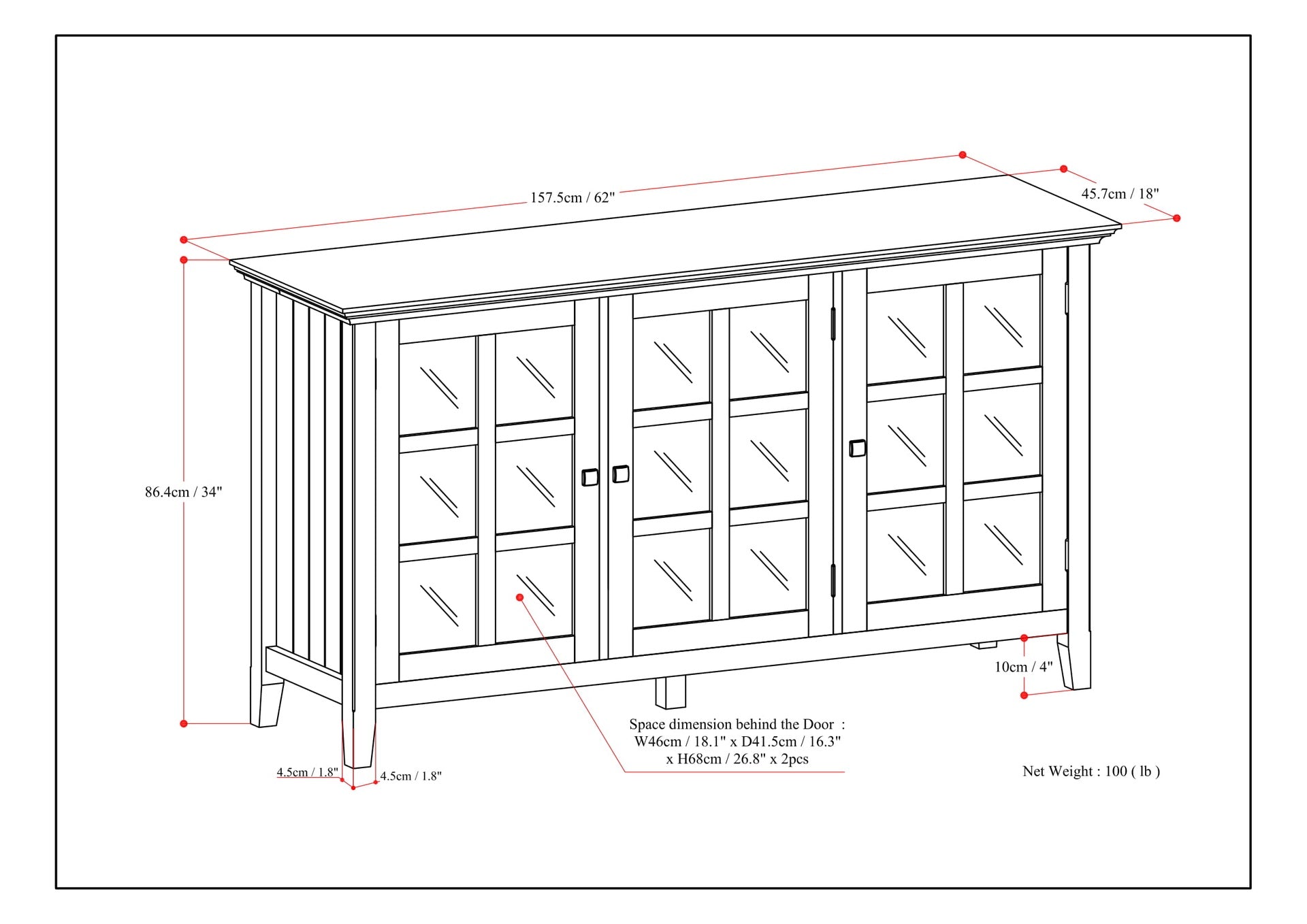 Acadian 62 inch Wide Solid Wood Wide Storage Cabinet in Distressed Grey