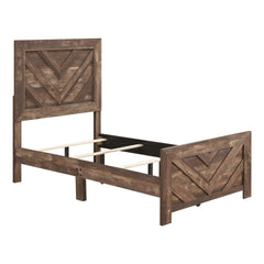 Rustic Brown Finish Contemporary Twin Size Panel Bed Wooden Bedroom Furniture 1pc, Bed in a Box