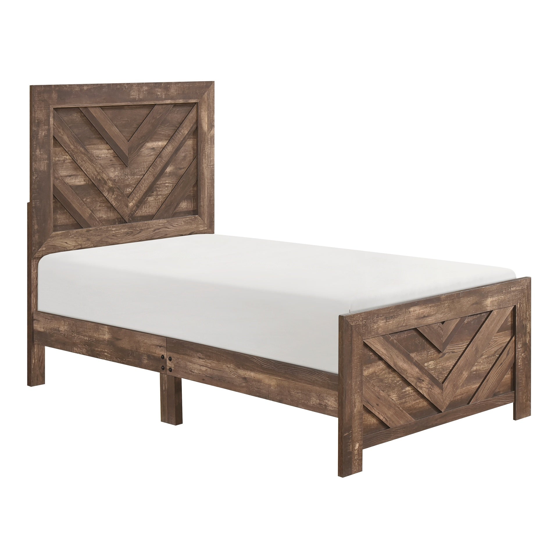 Rustic Brown Finish Contemporary Twin Size Panel Bed Wooden Bedroom Furniture 1pc, Bed in a Box