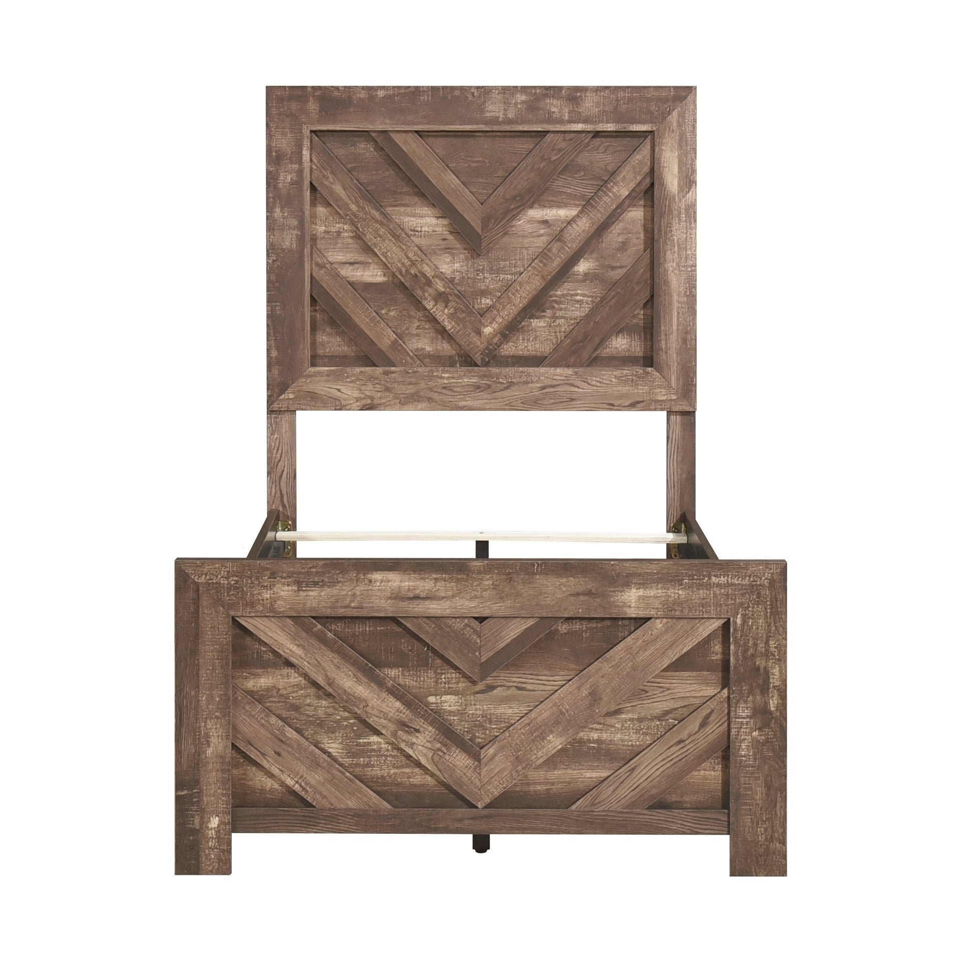 Rustic Brown Finish Contemporary Twin Size Panel Bed Wooden Bedroom Furniture 1pc, Bed in a Box