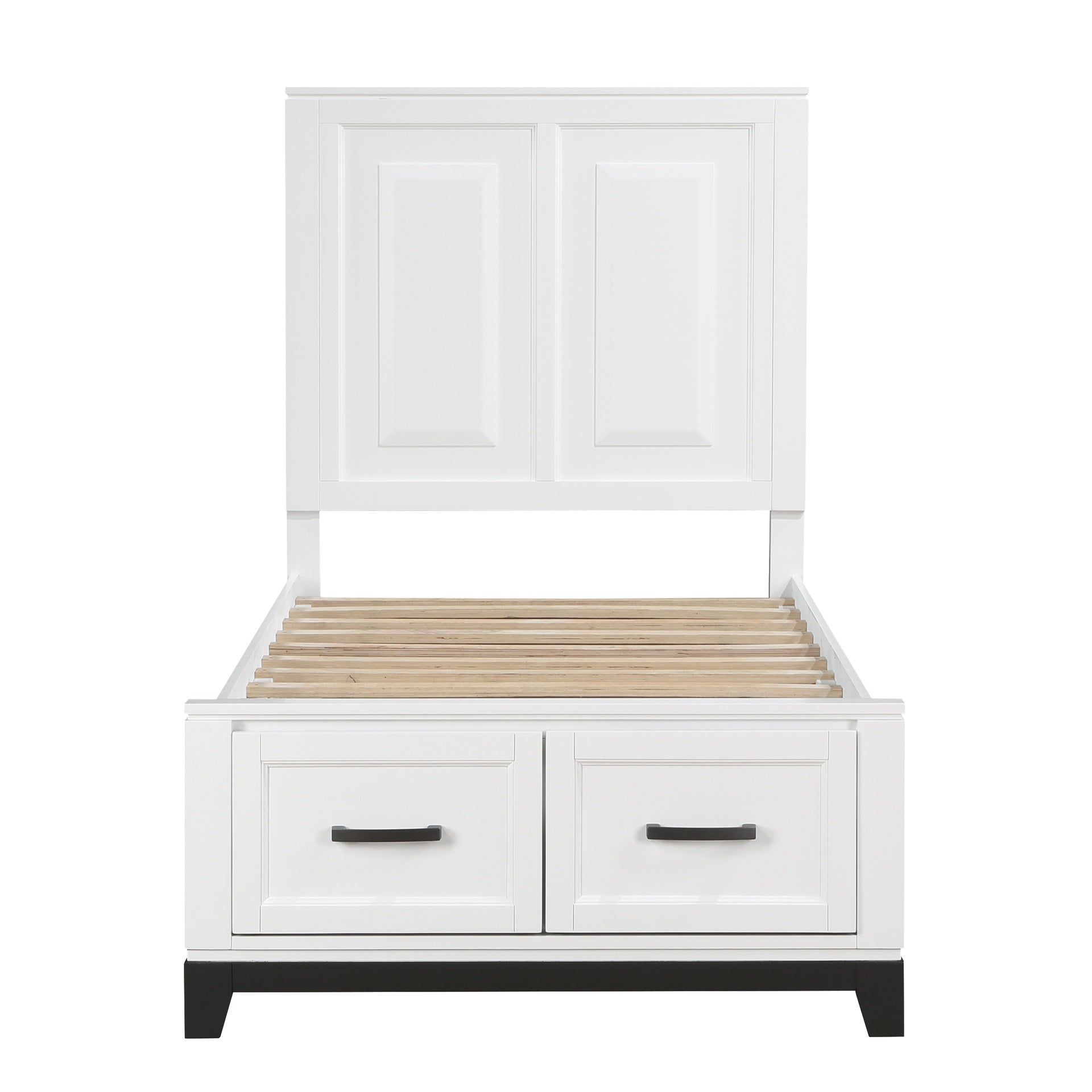 White Finish Twin Size Platform Bed with Storage Drawers Wooden Bedroom Furniture 1pc