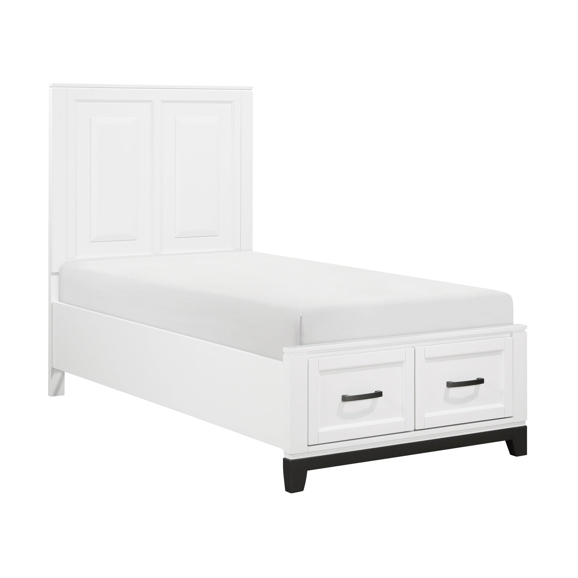 White Finish Twin Size Platform Bed with Storage Drawers Wooden Bedroom Furniture 1pc