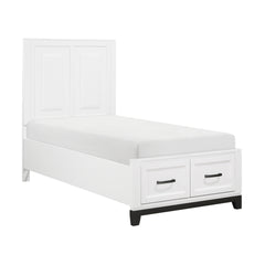 White Finish Twin Size Platform Bed with Storage Drawers Wooden Bedroom Furniture 1pc