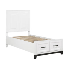 White Finish Twin Size Platform Bed with Storage Drawers Wooden Bedroom Furniture 1pc