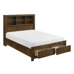 Queen Platform Bed with Drawers Storage Headboard Bookcase Wooden Bedroom Furniture 1pc Wire Brushed Oak Finish