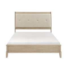 Classic Farmhouse Style Queen Bed Upholstered Headboard Beige Finish Wooden Bedroom Furniture 1pc