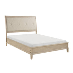 Classic Farmhouse Style Queen Bed Upholstered Headboard Beige Finish Wooden Bedroom Furniture 1pc