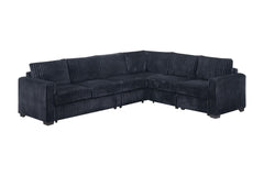 Black Finish L-Shaped Sectional Set 4pc One Arm Loveseat Armless Chair Corner Wedge Cushion Back Plastic Leg Corduroy Upholstered Primary Living Room