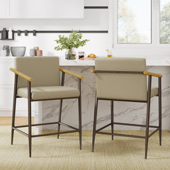 Counter Stool with iron frame-Set of 2-Espresso+Khaki