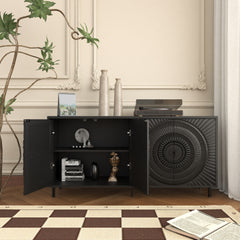 Modern Black Wood Sideboard Buffet Accent Bedroom Media Hallway Curio Kitchen Hutch Storage Cabinet Home Furniture For Dining Room,Living Room,Kitchen(BLACK)