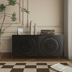 Modern Black Wood Sideboard Buffet Accent Bedroom Media Hallway Curio Kitchen Hutch Storage Cabinet Home Furniture For Dining Room,Living Room,Kitchen(BLACK)