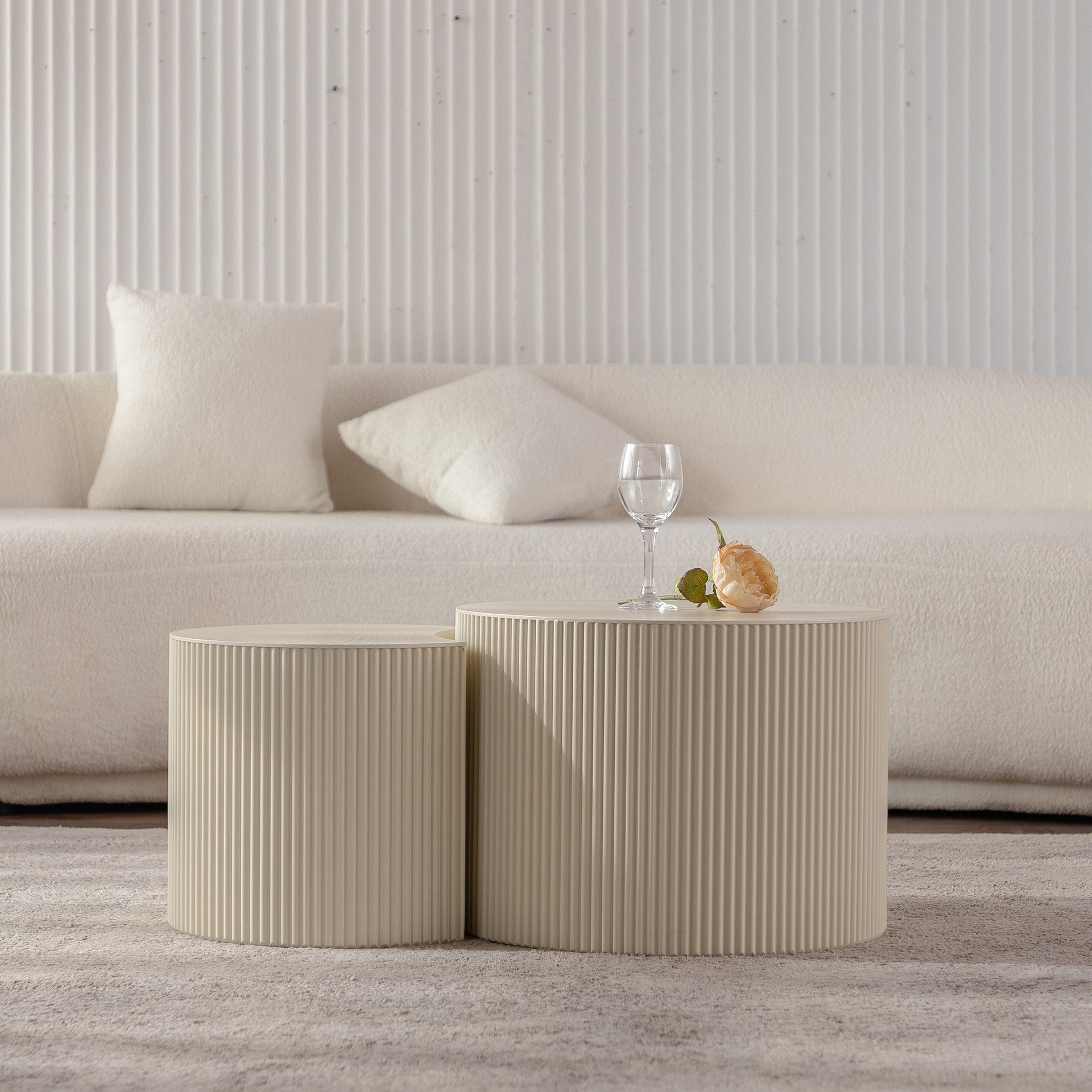 Round Wood Coffee Table for Living Room for Small Space Apartment and No Need Assembly