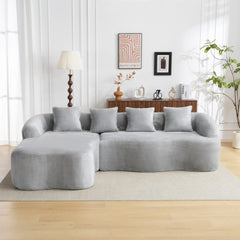 Full Compression L-Shape Sectional Sofa with Curved Chaise, Grey Modular Chenille Couch, High-Density for Apartment Living Room