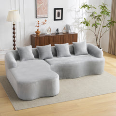 Full Compression L-Shape Sectional Sofa with Curved Chaise, Grey Modular Chenille Couch, High-Density for Apartment Living Room