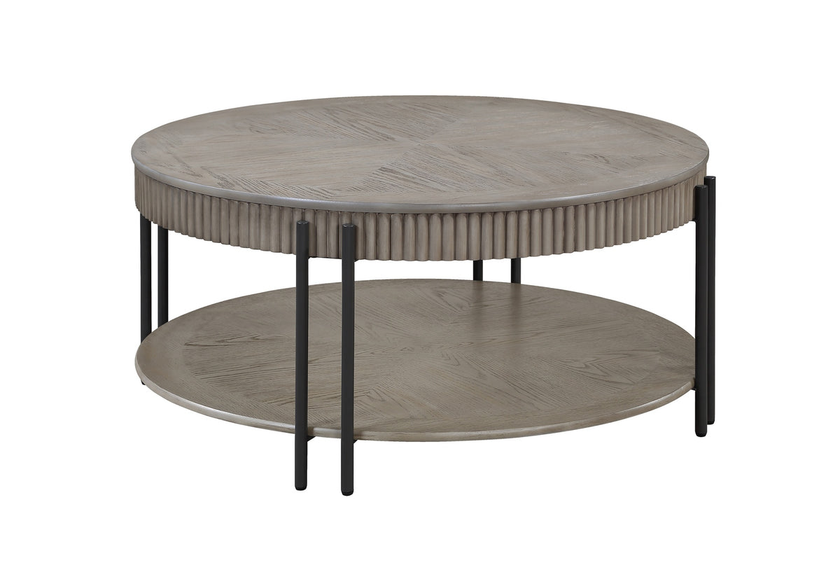 1pc Contemporary Round Coffee Table with Storage Shelf Black Brown Tan / Beige Finish Living Room Wooden Modern Furniture