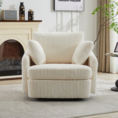 40.55''W Swivel Accent Chair With 2 Thorw Pillows 360 Degree Swivel Round Sofa Modern Oversized Arm Chair Cozy Club Chair for Bedroom Living Room Lounge Hotel, Ivory Corduroy