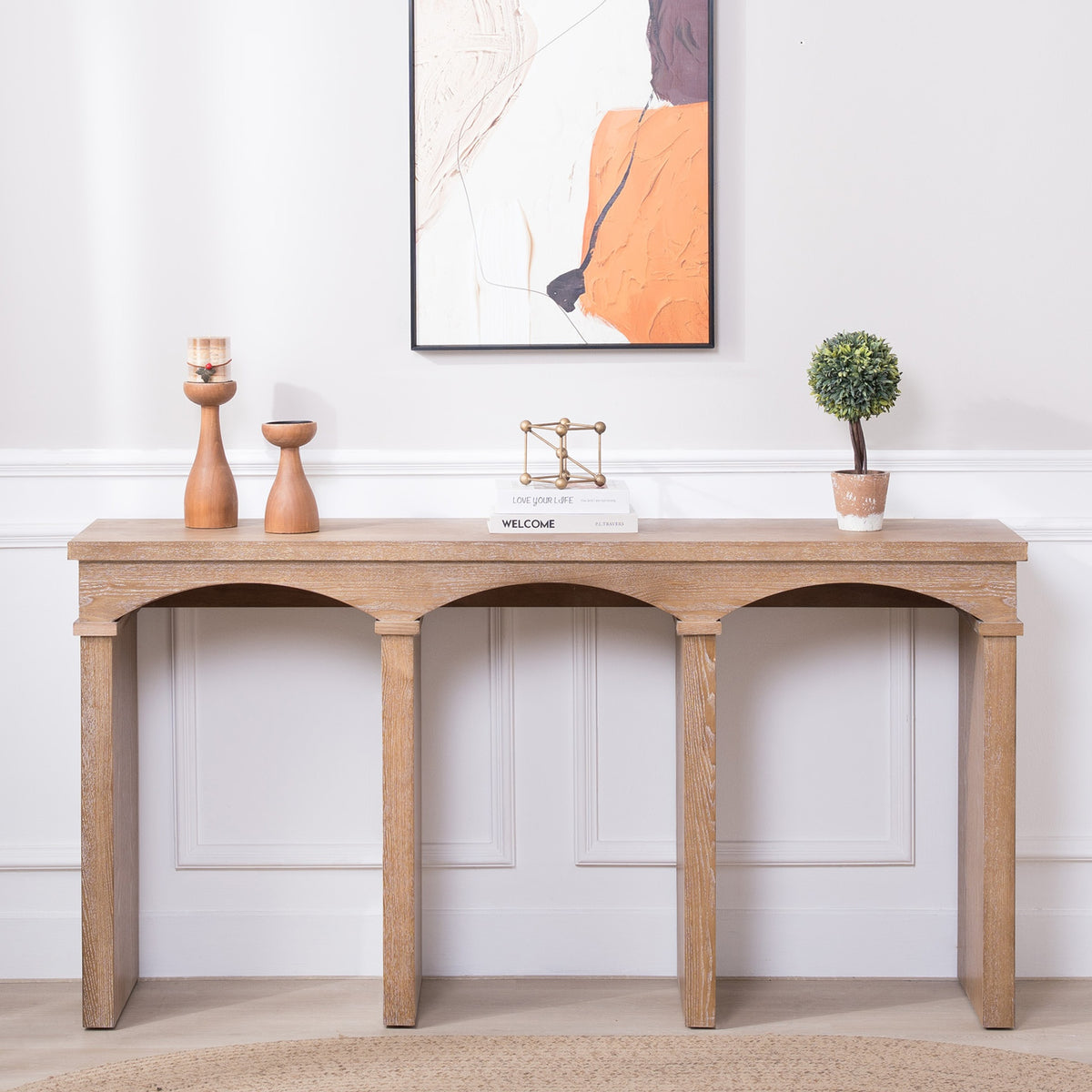 Rustic Archway Console Table – 60"Long Entryway Table with Decorative Arched Legs, Natural Wood Finish, Narrow Sofa Table for Hallway, Living Room, or Foyer