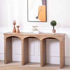 Rustic Archway Console Table – 60"Long Entryway Table with Decorative Arched Legs, Natural Wood Finish, Narrow Sofa Table for Hallway, Living Room, or Foyer