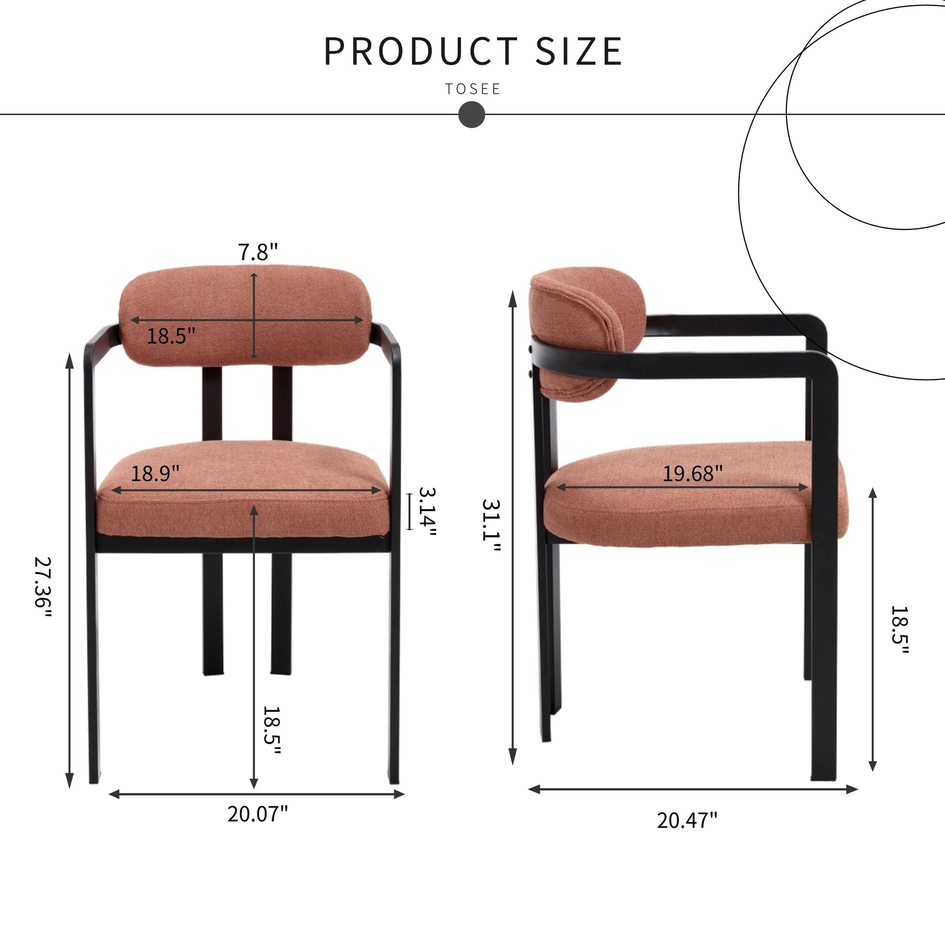 Modern Dining Room Chairs Set of 2, Mid-Century Upholstered Boucle Kitchen Dining Chairs with Black Metal Legs