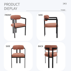 Modern Dining Room Chairs Set of 2, Mid-Century Upholstered Boucle Kitchen Dining Chairs with Black Metal Legs