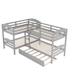 Twin L-Shaped Bunk bed with Trundle-Gray