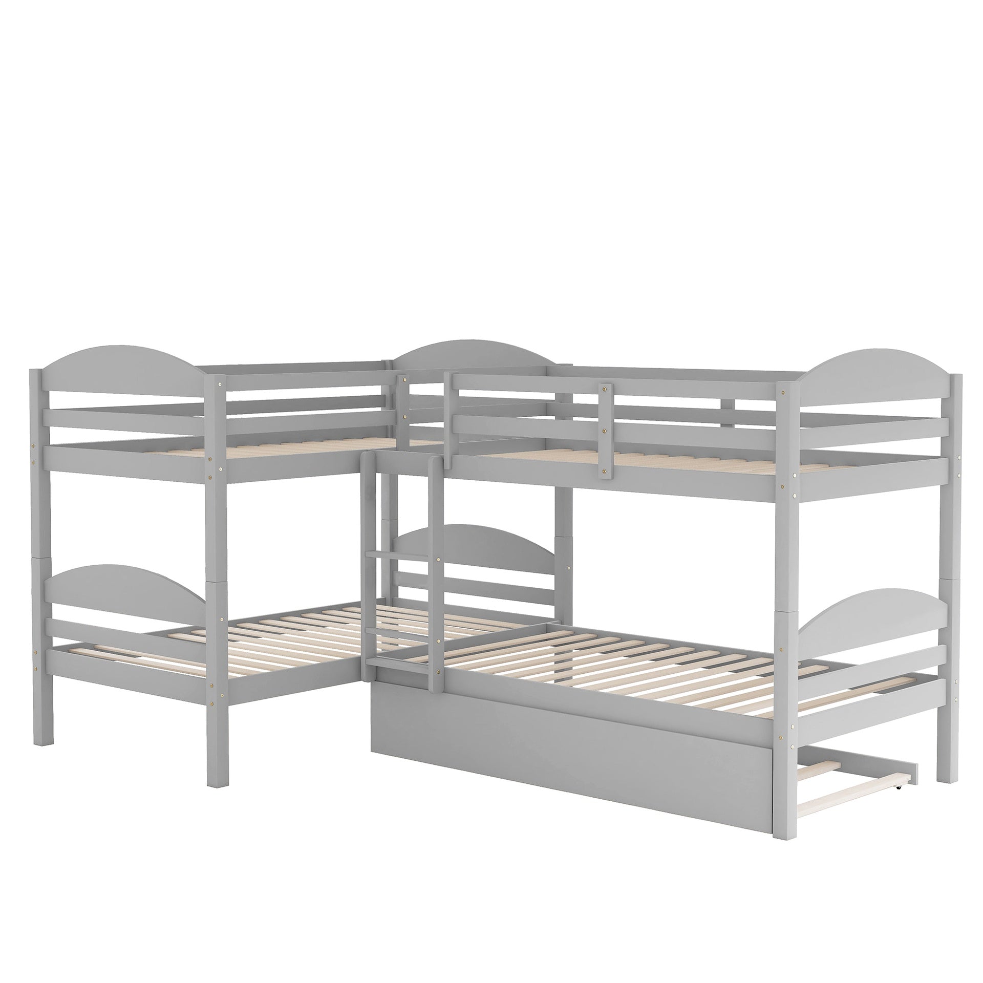 Twin L-Shaped Bunk bed with Trundle-Gray
