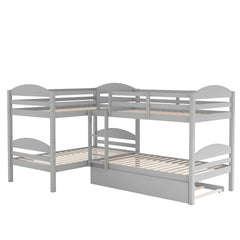 Twin L-Shaped Bunk bed with Trundle-Gray