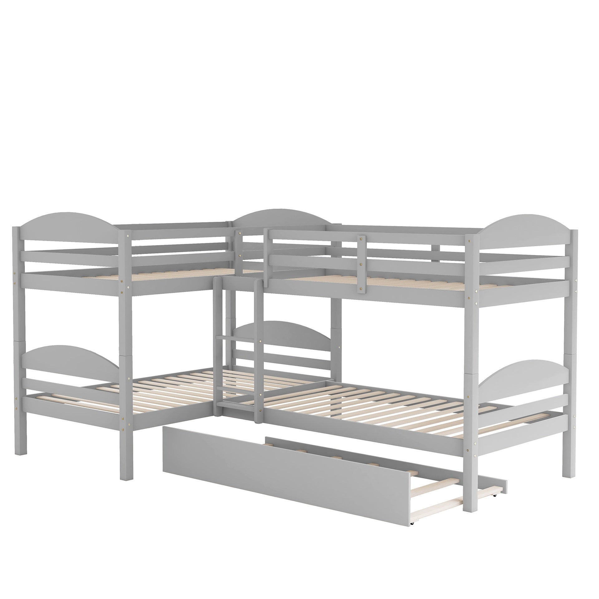Twin L-Shaped Bunk bed with Trundle-Gray