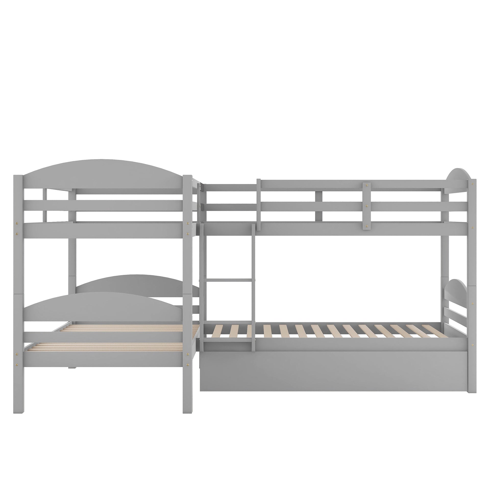 Twin L-Shaped Bunk bed with Trundle-Gray
