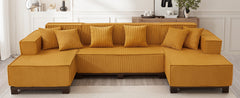 Modern U-Shaped Sectional Sofa 130" Sectional Sofa Upholstered Sofa with RGB LED Light Strip and 6 Pillows for Living Room, Orange