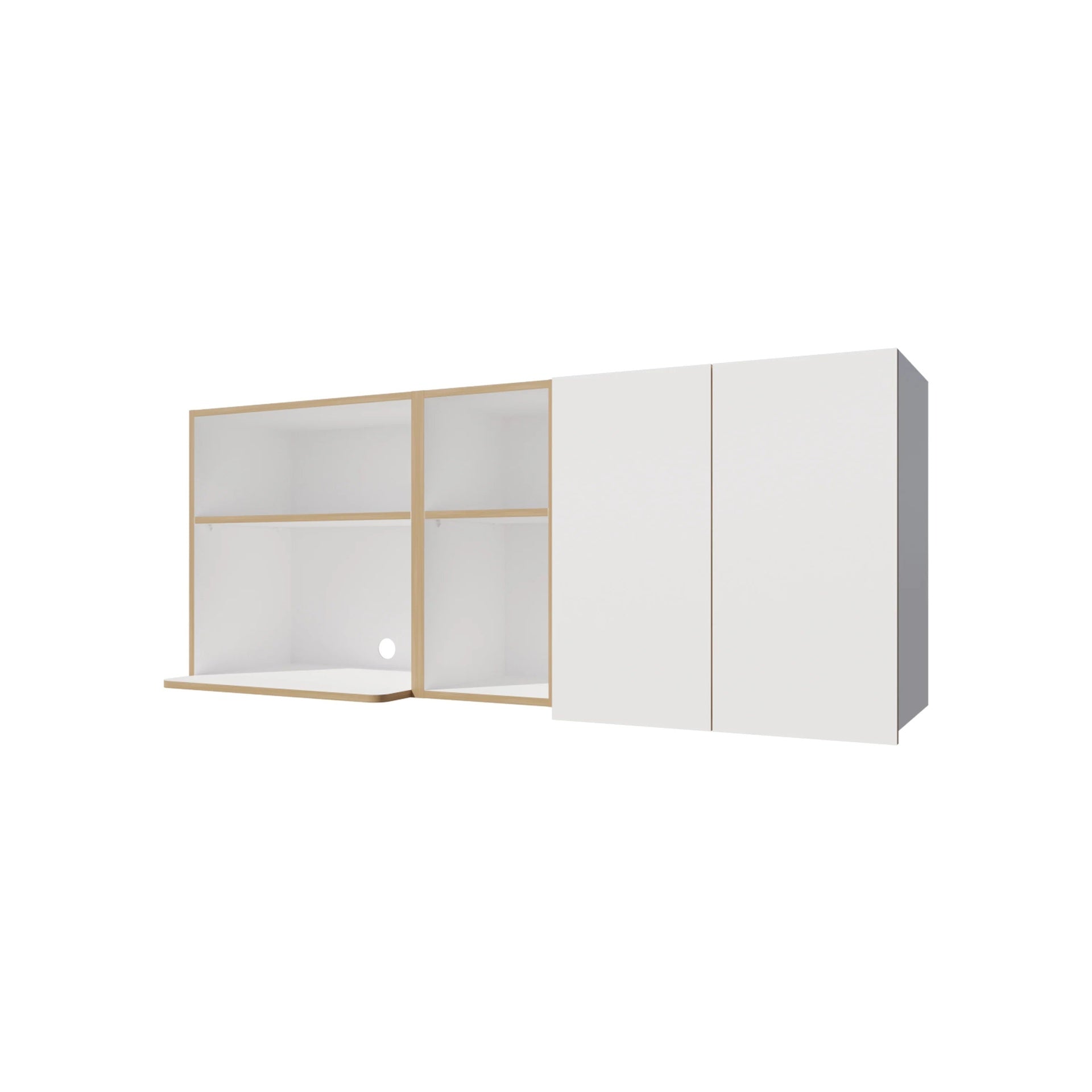 Natural Oak and White Kitchen Cabinet with Microwave Space and Open Shelf