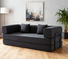Convertible Sleeper Sofa Bed with Cylindrical Pillow, Corduroy Folding Mattress Couch with Fixed-Shape Frame, Floor Sofa Lounge Couch for Living Room Bedroom Lounge Studio (Grey)