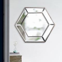 20" x 18" Hexagon Wall Mirror with Contemporary Glass Design, Home Decor Accent Mirror for Living Room, Entryway, Bedroom